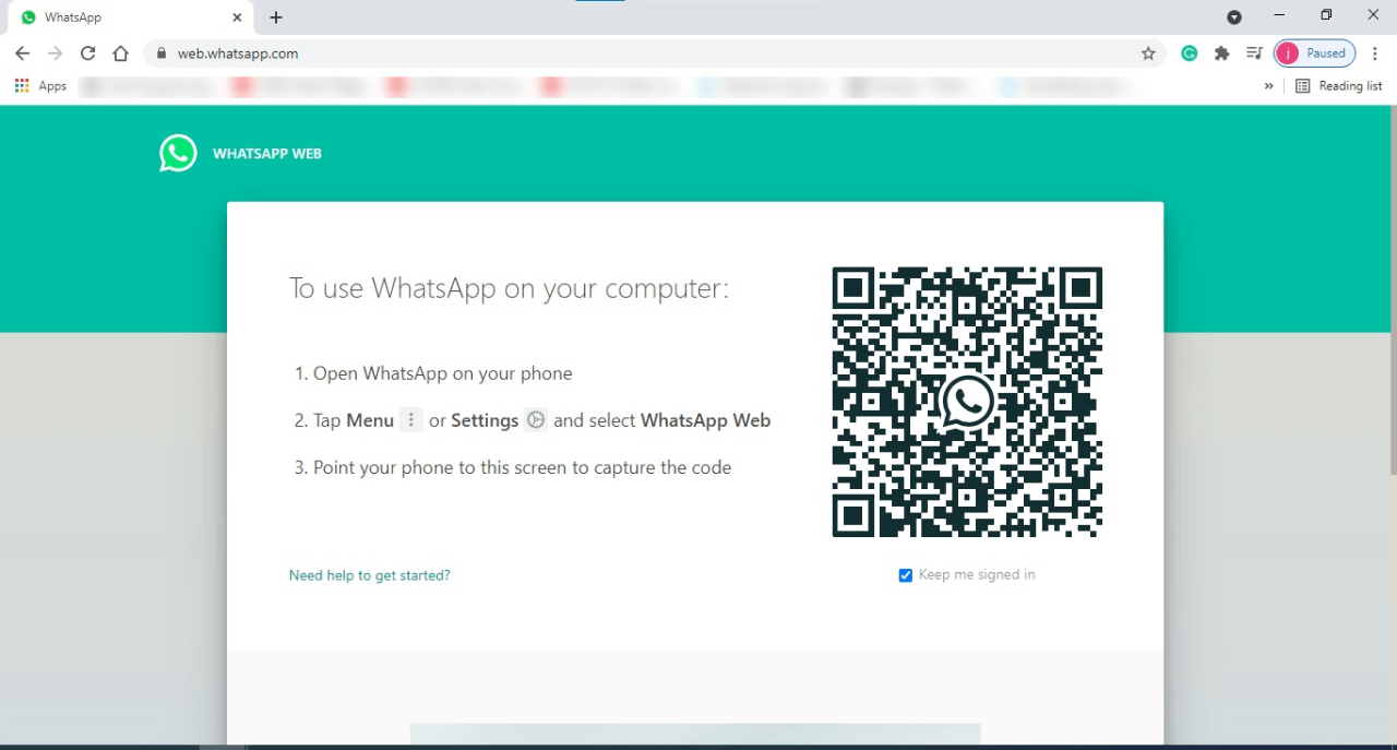 Whatsapp Web login qr code interface